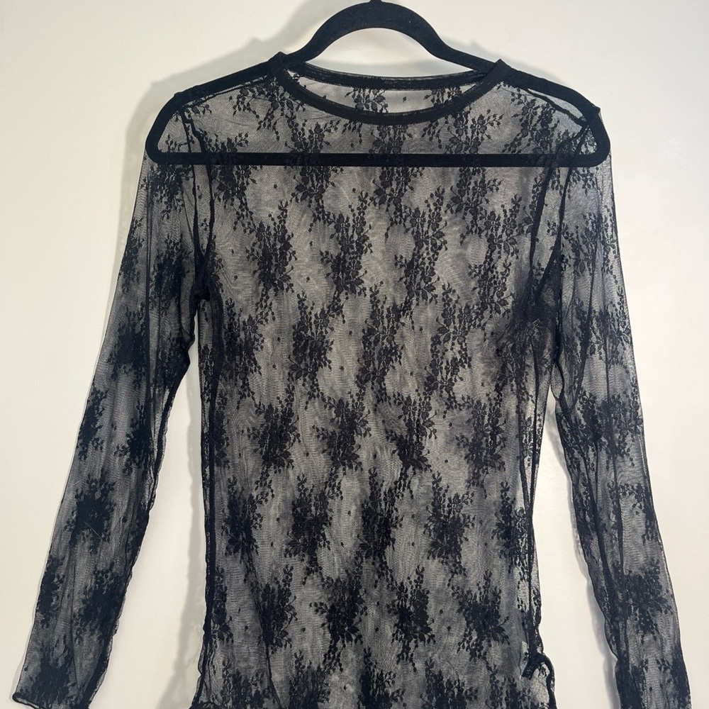 NWT Sheer Floral Lace Long Sleeve Top Sz Large Whimsigoth Black Floral Witchy
